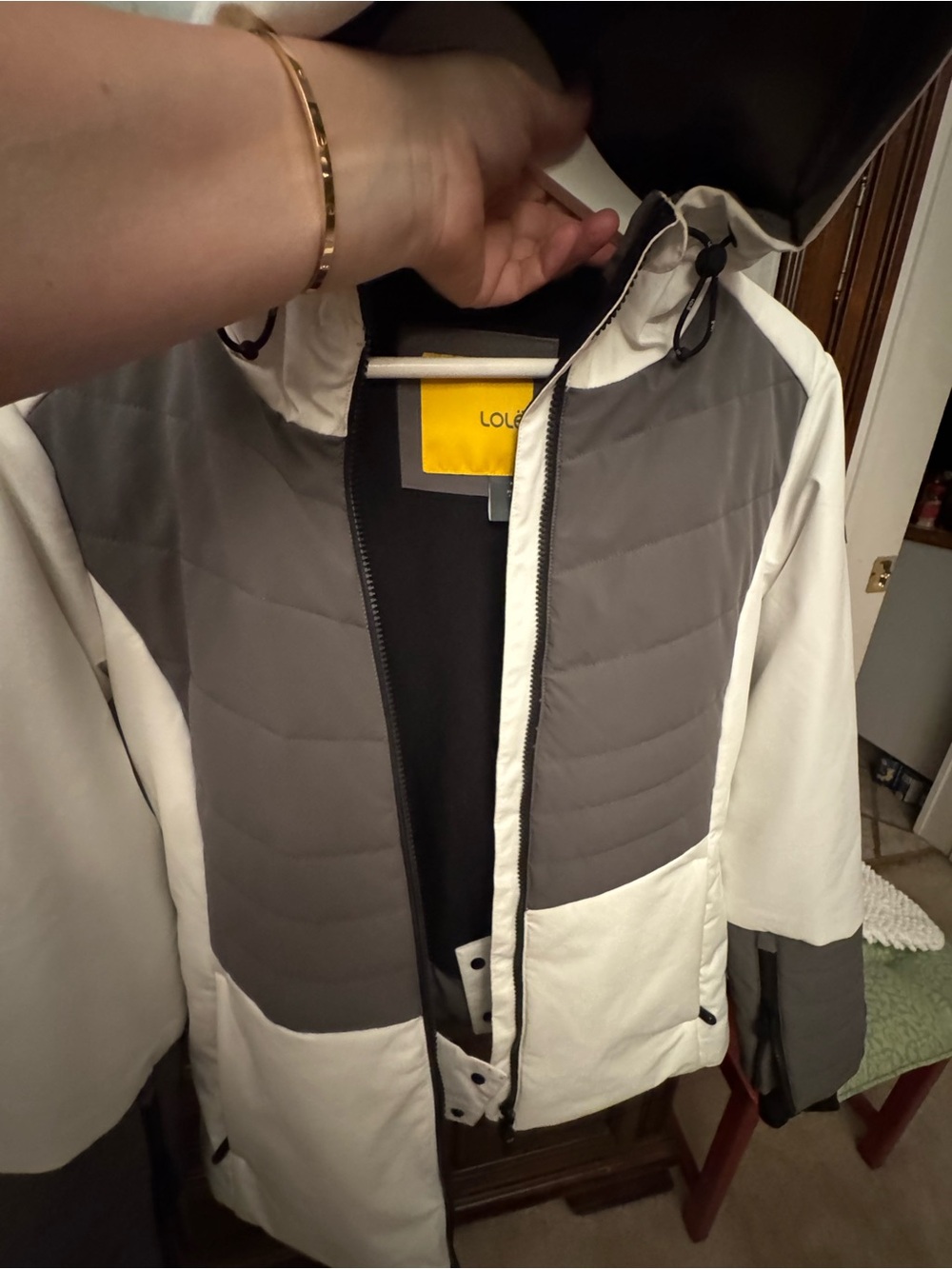 Lole Gray and White Insulated Ski Jacket with Hood